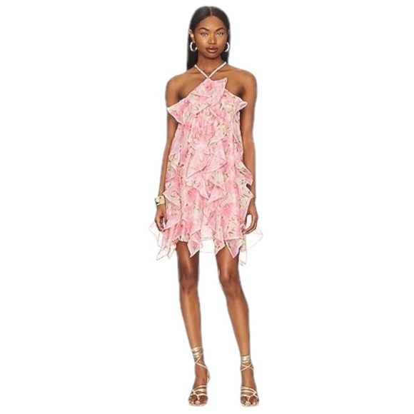 NWT Misa Miah Dress In Pink Floral Coquette tiered whimsical romantic fairy M - Picture 2 of 16